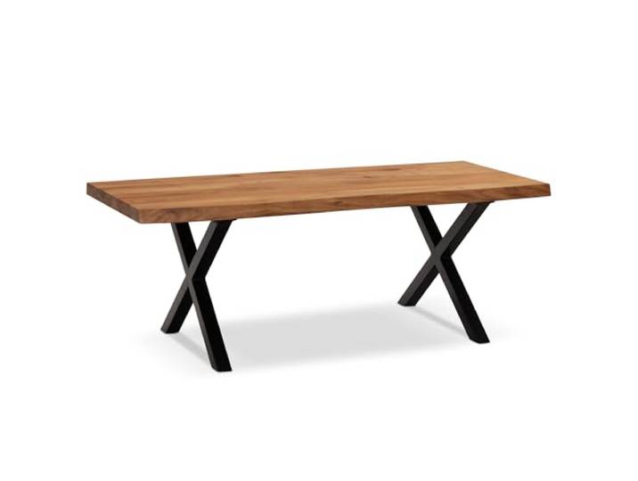 FineBuy Couchtisch 120x60x46 cm Akazie Massivholz Baumkante, X-Gestell rechteckiger Wohnzimmertisch mit schwarzem Metallgestell, Sofatisch aus Echtholz, handgefertigt