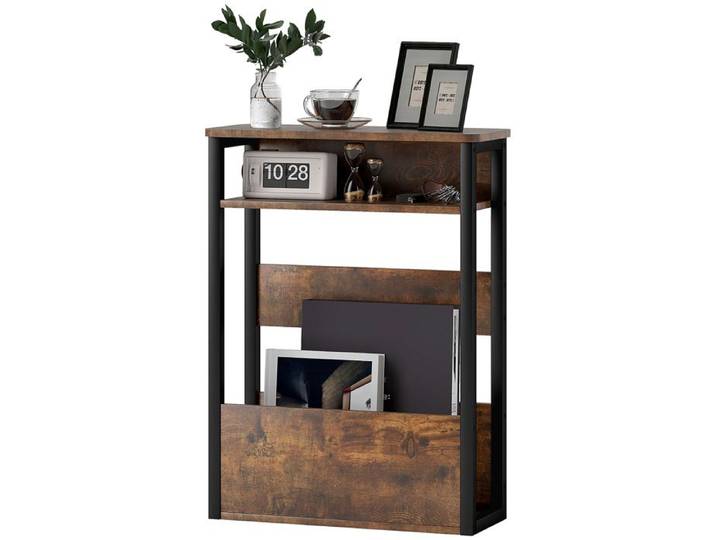 Table d'appoint table de chevet avec étagère à deux niveaux coins arrondis 46l x 18P x 58 5H cm brun rustique