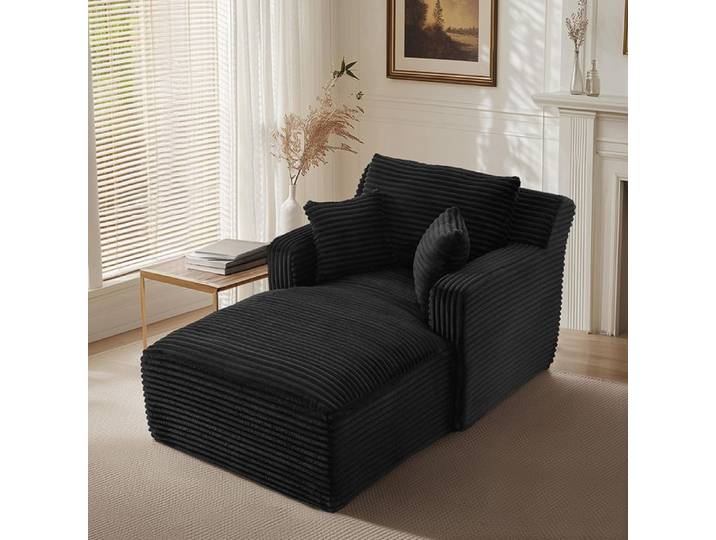 Fauteuil Relax Canapé-lit Côtelé Moderne Inclinable Confortable Salon Bureau Appartement Noir