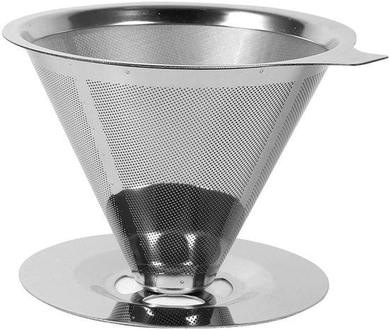 Herbruikbare roestvrijstalen koffiefilter met fijnmazig zeef voor kamperen en reizen, zilver