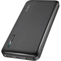 LogiLink Powerbank 10.000 mAh, 2× USB-A, 1× USB-C, Schnellladen, Schwarz
