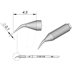 JBC C105124 - Lötspitze C105, Rundform, C105124/Ø 0,1 mm, gebogen, Fine-Pitch