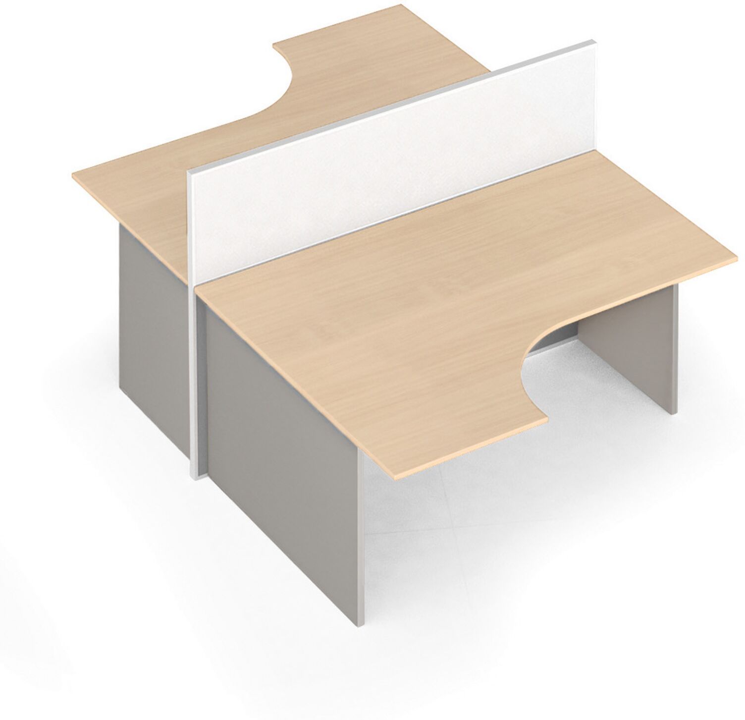 B2B Partner Ergonomischer Eckschreibtisch mit Magnettafel-Trennwänden, 1 Platz, grau/Birke
