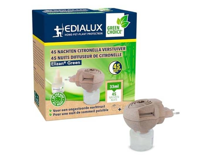 Edialux Citronella verstuiver met navulling, mengeling van 4 etherische oliën, inclusief navulling, veilig voor kinderen, slaapbevorderend, 45 nachten ononderbroken rust, ecologisch en zonder