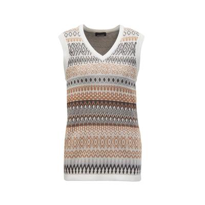 Pullunder GOLDNER "Herbstweste im Norweger-Look", Damen, Gr. 42, braun (grau, camel, gemustert), Obermaterial: 50% Baumwolle CO. 50% Polyacryl PAN., V-Ausschnitt, Sonstiges, Pullover Pullunder, Norwegermuster in zeitloser Farbstellung