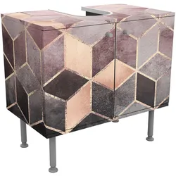 WASCHBECKENUNTERSCHRANK Rosa Grau goldene Geometrie 60/55/35 cm
