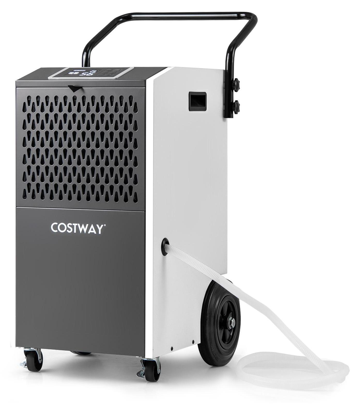 COSTWAY 73 L/Tag kommerzieller Luftentfeuchter bis 695m³, industrieller Bautrockner mit Ablaufschlauch, Rollen & Timer, Entfeuchtungsgerät tragbar