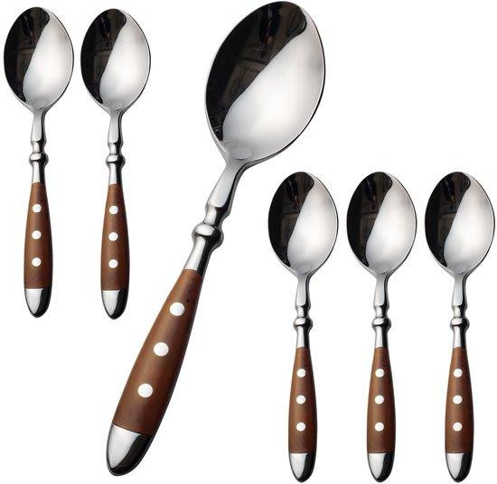 Benza Ibenzoa 12-delige roestvrijstalen lepelset met houten handgrepen voor koffie, espresso en dessert