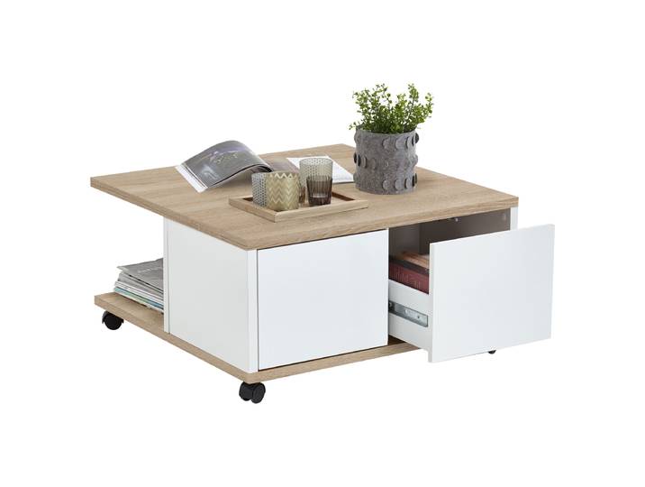 Table basse roulante Talidar 70 x 36 x 70cm Multicolore/Imitation chêne