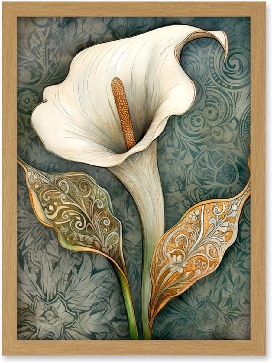 Art Nouveau Calla Lily Bloemen Kunstwerk Ingelijste A3 Wanddecoratie Print
