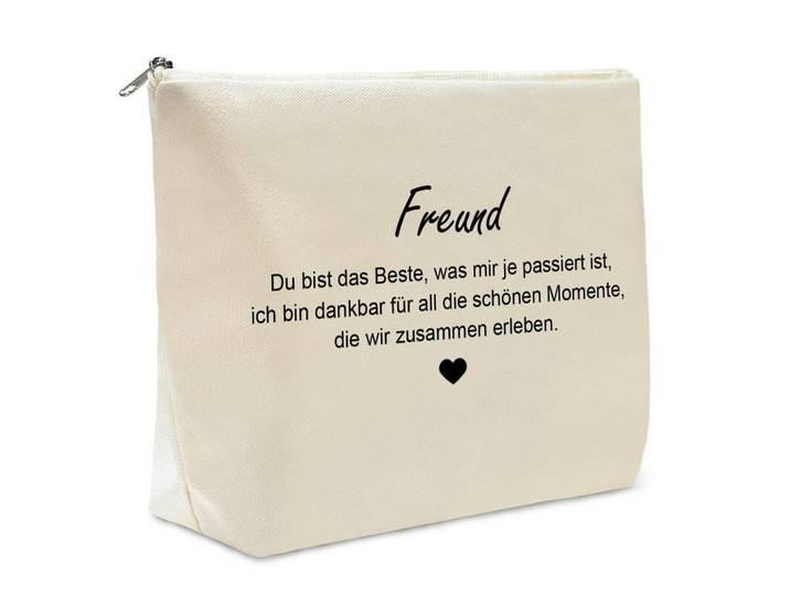 Kosmetiktasche mit Aufdruck 27 x 18 x 8 cm, Creme, 20x7x26 cm, Badaccessoires, Kosmetikdosen