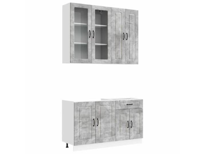 Favemtsl Küchenzeile Kalmar 4-teilig Betongrau Holzwerkstoff Modulare Schrankkombination für Küche und Essbereich mit viel Stauraum, Glasteil und höhenverstellbaren Füßen.