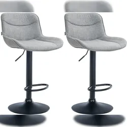 Décoshop26 - Set aus 2 ergonomisch geformten Drehhockern mit Ziernähten in grauem Stoff und schwarzem Metallgestell 10_0006182