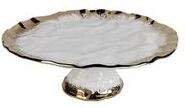 Classic Touch "White Porcelain Cake Stand with Gold Edge, 13.25""D"