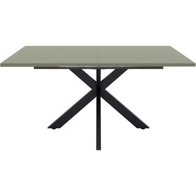 Esstisch MÄUSBACHER "Vitrum", grün (schwarz feinstruktur, glas olivgrün glanz, schwarz feinstruktur, glas olivgrün glanz), H:75cm, Tische, Esstisch, Esstisch ausziehbar auf 210 cm, eckige Tischform, Gestell Sternform