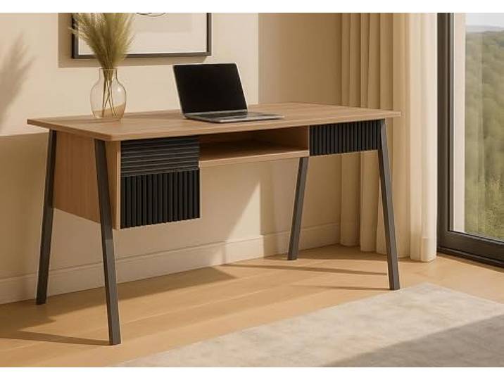 Mendler Schreibtisch HWC-O40 MDF Metall Melamin 78x120x60cm - Natur Bürotisch, Computertisch
