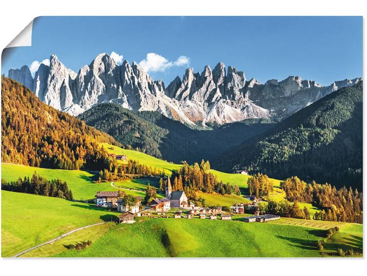 Wandbild ARTLAND Alpen Berge Santa Maddalena , grün (farbe bild(er): grün), B:90cm H:60cm, Bilder, Wandbild, als Alubild, Leinwandbild, Poster in verschied. Grössen
