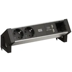 Bachmann, Steckdosenleiste, Desk 2 Alu Black 2xPowersocket (2x, CEE 7/3, GST18, USB-A)