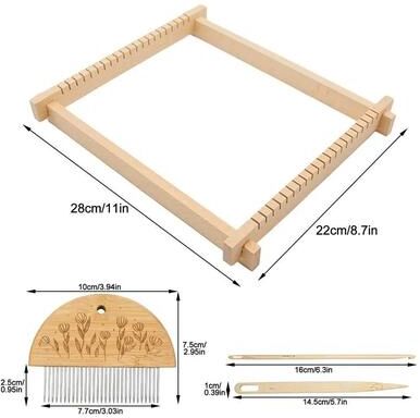 Useful Little Things Large Wooden Frame Tapestry Weaving Loom Kit With Crochet Hook And Braiding Comb d