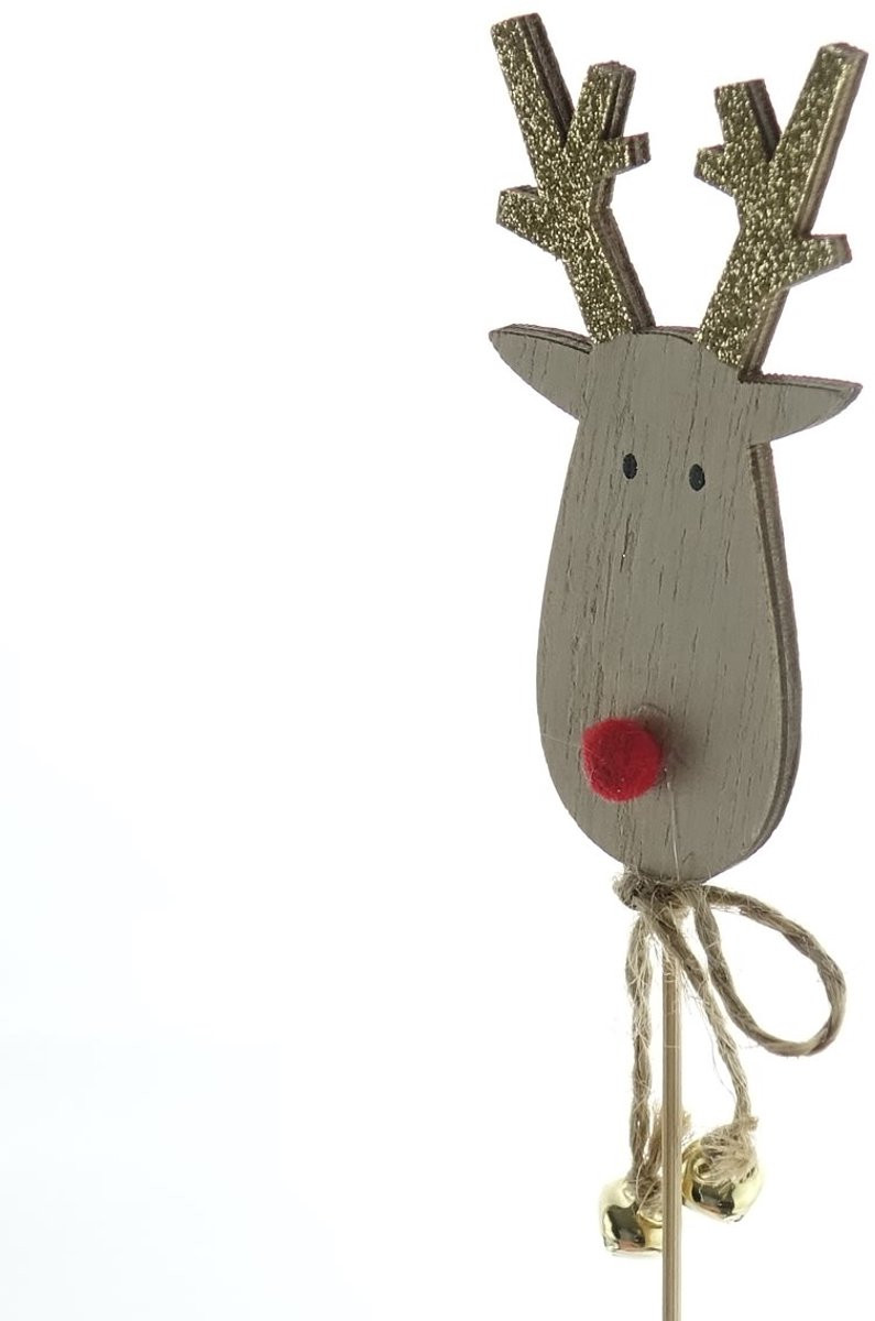 Scheulen Kerststeker Hert Goudkleurig Gewei met 2 Belletjes - Hout