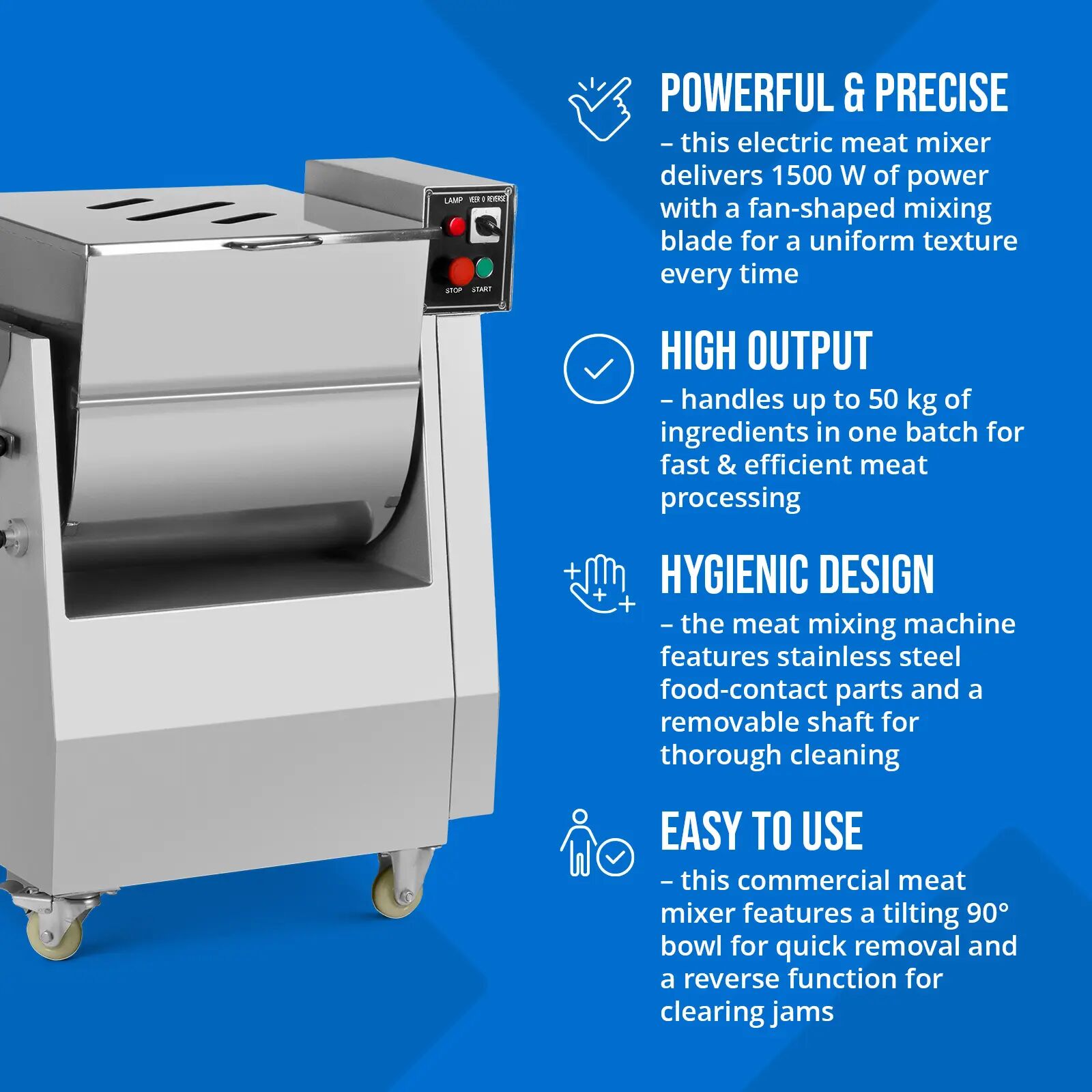 Fleischmischer - 1500 W - 50 kg - Royal Catering RCFW-50-PRO