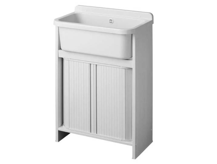 Meuble évier en PVC avec cuve à insertion 55x34 cm avec volet Blanc.