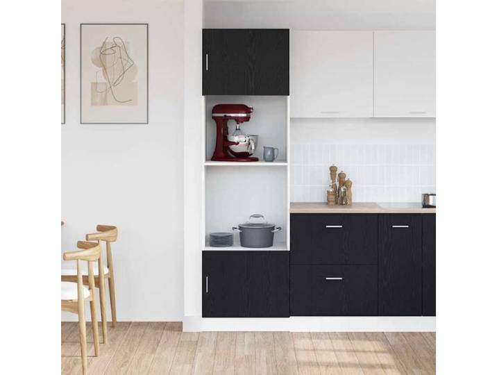 Noir Cabinet cuisine CHIC Vitrine suspendue 1 pc Chêne noir 60x57x207 cm Bois d'ingénierie N7399