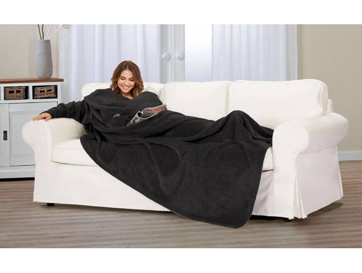 Einschlagdecke GÖZZE Ärmeldecke , schwarz, B:150cm L:240cm, Polyester, Wohndecken, Einschlagdecke, mit Brusttasche und integrierter Handytasche, Kuscheldecke