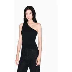 A|X Armani Exchange für Damen. XW001881AF11957MC005 Asymmetrisches schwarzes Top (S), Lässig, Party, Viskose, Ein Ärmel