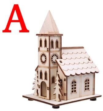 Inspired Finds LED Light Wooden House Christmas Tree Decoration DIY Festival Wooden House For Home & Window Decor light Grey