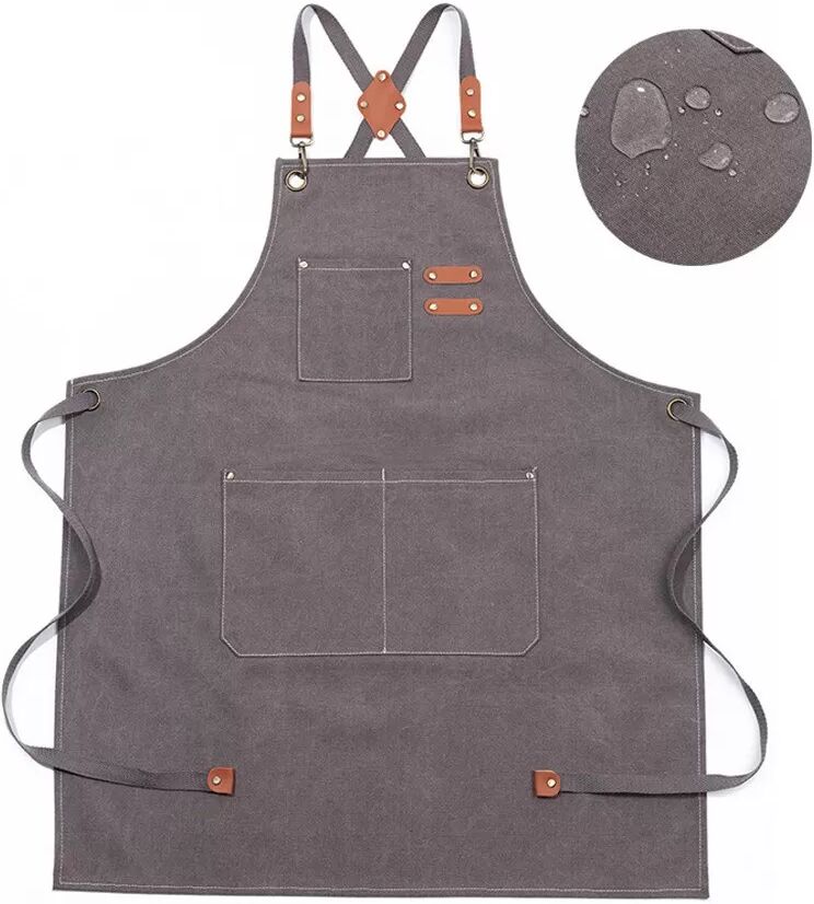 INF Wasserabweisende, ölbeständige Schürze aus Canvas-Baumwolle mit Taschen – Ideal für Küche, Garten und Arbeit Grau