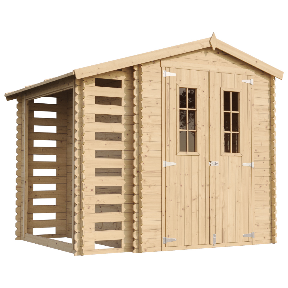 Gartenhaus mit Brennholzregal aus Holz 4,47 m2 - Gartenschuppen Holz - B206xL272xH218 cm - Geräteschuppen - TIMBELA M386C