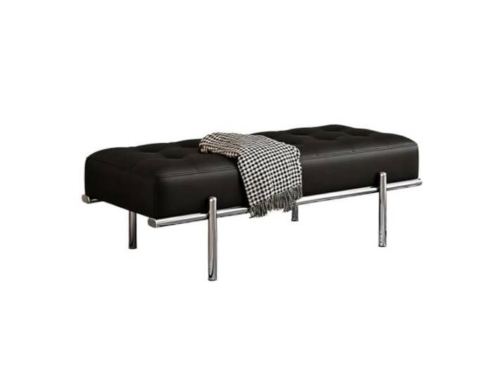 Moderne gepolsterte Sitzbank mit Lederbezug für Eingang und Schlafzimmer Edelstahlrahmen, modernes italienisches Design, weich gepolstertes Leder, keine Montage erforderlich(B,31.5in)