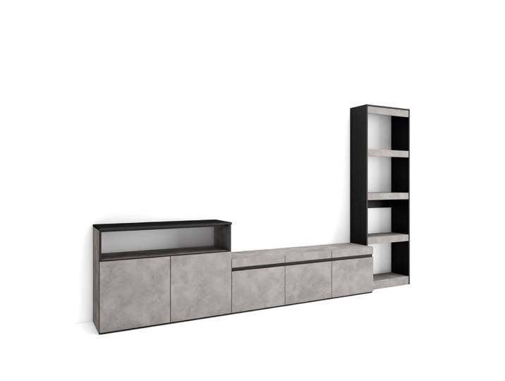 Ensemble meuble tv effet bois ciment 310x35x186cm