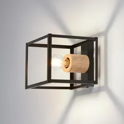 OSRAM Wandleuchte NAIROBI 1-flammig aus Stahl & Holz in Schwarz
