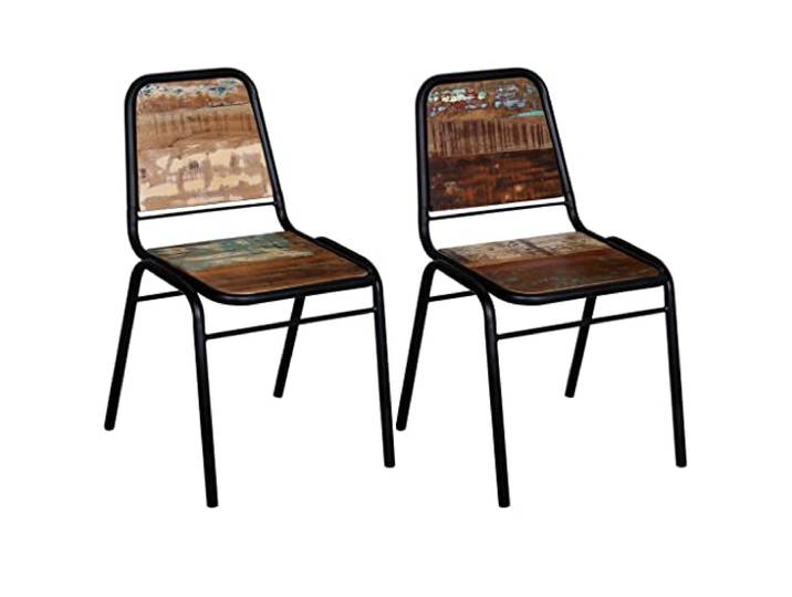 KGHFDVB Esszimmerstühle 2 STK. Altholz Massiv mit Stahlgestell, Vintage Handgefertigt, pulverbeschichtetes Stahlgestell, Unikat durch Holzmaserung, belastbar bis 110 kg, Retro-Design