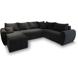 WOHNLANDSCHAFT MADISON XL R-S Schwarz Dünner Stoff mit Schlaffunktion