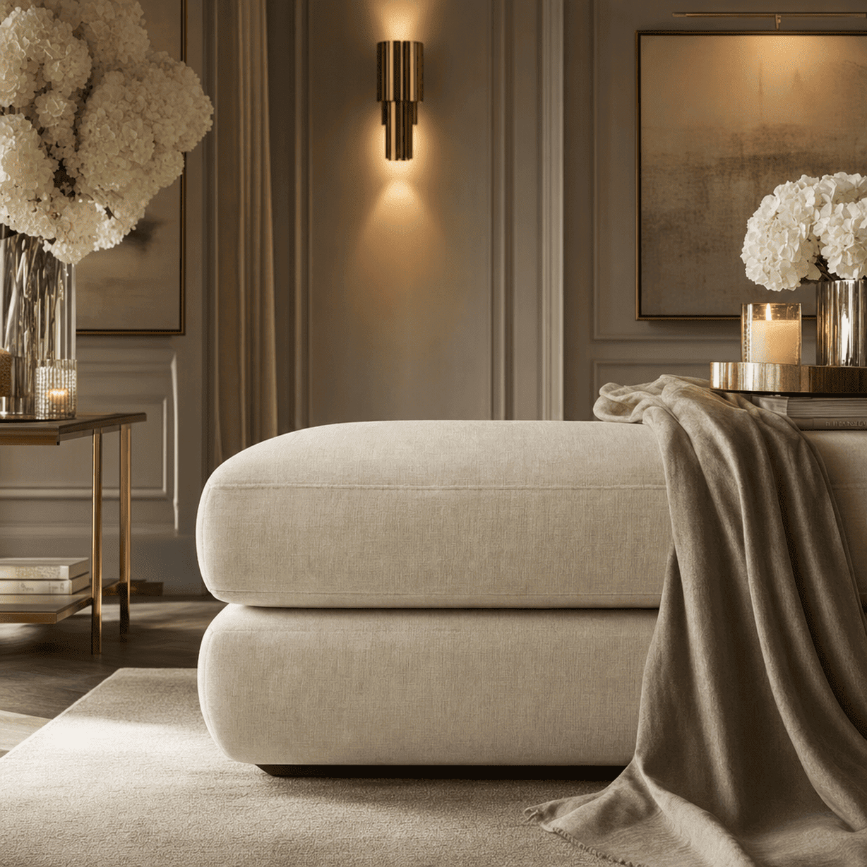 Cleo Luxe Chenille Pearl Sofa Range, Footstool