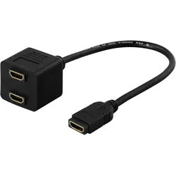 Deltaco HDMI-adapter, 1xHDMI ho till 2xHDMI ho, 19-pin (HDMI), Video Adapter, Schwarz