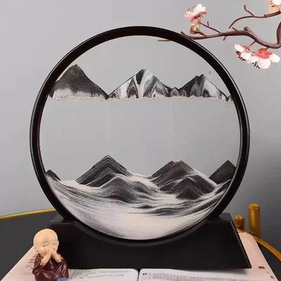 Inspired Living SereneFlow Moving Sand Art Frame 3D Sandscape Hourglass Decor black