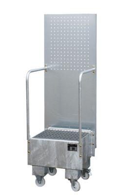Fahrbare Auffangwanne mit Lochplattenwand, aus Stahl, Kapazität 1 x 60-Liter Fass, verzinkt