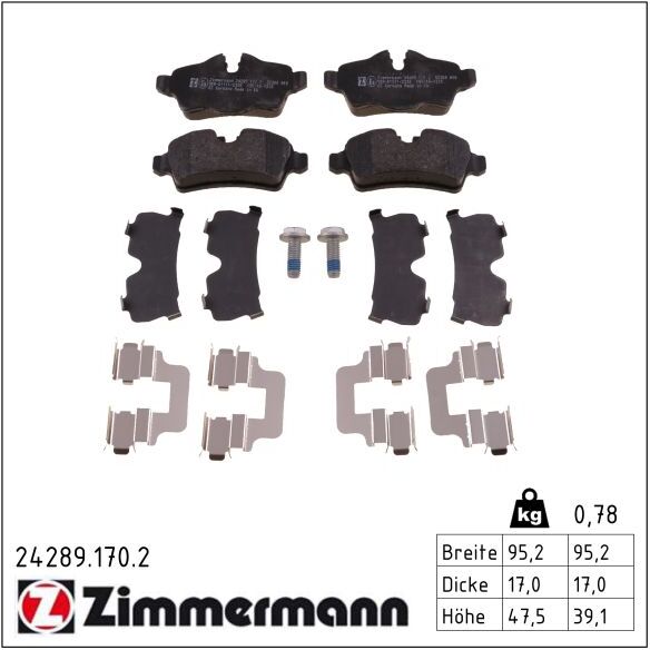 Zimmermann Bremsbelagsatz, Scheibenbremse 242891702 Hinterachse Für Mini