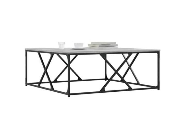 KTHLBRH Quadratischer Couchtisch, Sonoma-Grau, 100 x 100 x 40 cm, aus Gestell aus Metall, stabile Tischplatte für Getränke und Lebensmittel, Montage erforderlich