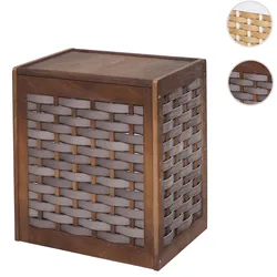 Wäschekorb HWC-G37, Wäschesammler Wäschesortierer Wäschebox, Massiv-Holz Shabby-Look Geflecht 61x51x35cm ~ braun