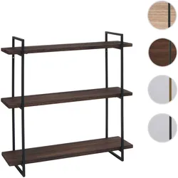 Wandregal HWC-K78, Hängeregal Schweberegal, 3 Regalböden Massiv-Holz Industrial 60x60x18cm ~ dunkelbraun, Metall schwarz
