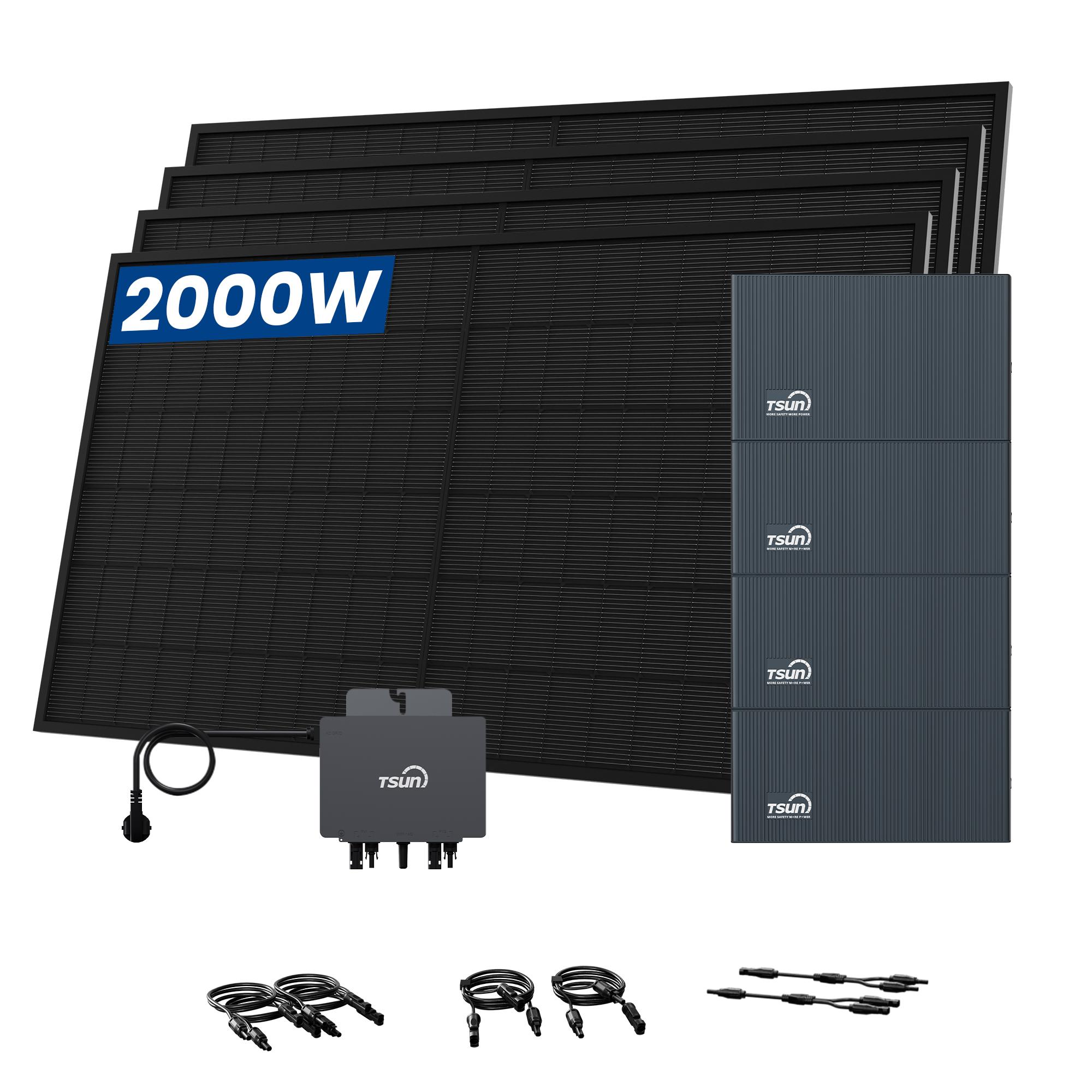 TSUN SolarCan DCU2000Lite Balkonkraftwerk Speicher, DB2000 Lite Erweiterungsakku*3, 800W Mikrowechselrichter mit 4 x 500W Bifaziale Solarmodule
