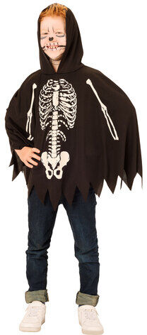 Kinder-Poncho "Skelett", schwarz/weiß