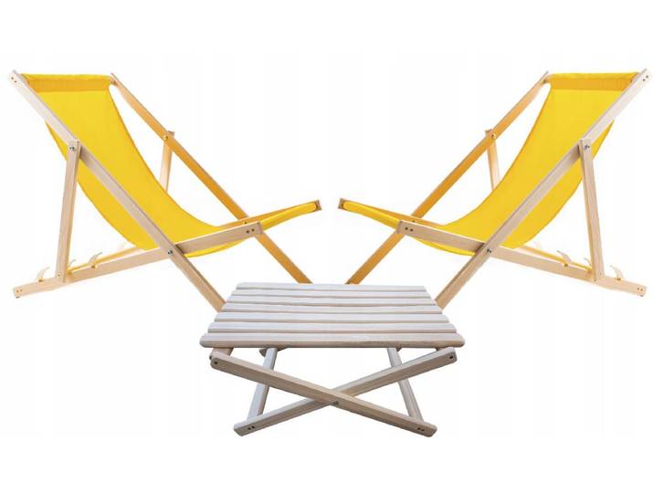 Set van 2 strandstoelen met houten tafel - Geel