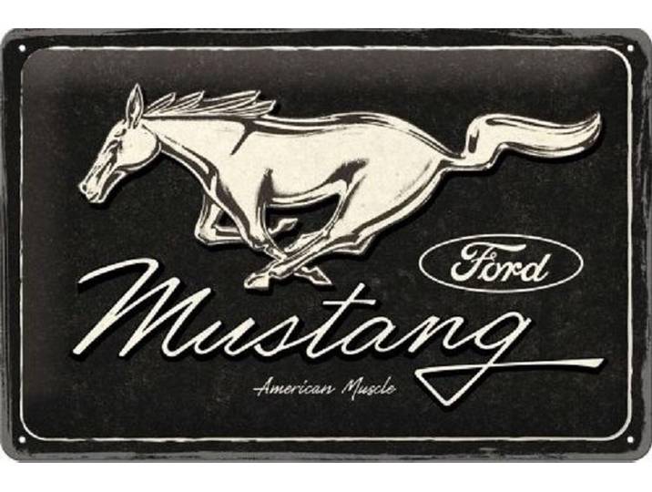 Ford Mustang - Horse Logo Black. Metalen wandbord in reliëf 20 x 30 cm.