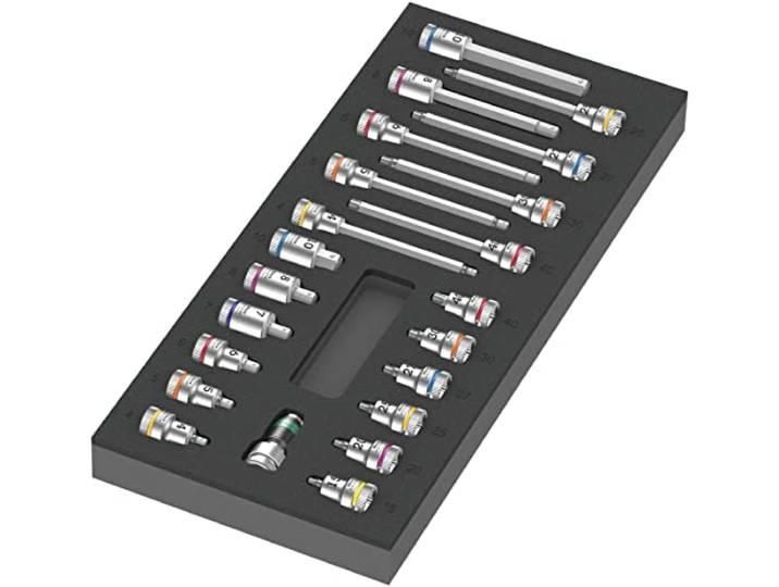 Wera 05150113001 Insert en mousse 9723\, jeu de douille-embouts Zyklop B 3/8\ 1\, 22 pièces\, Chrome\, Mat
